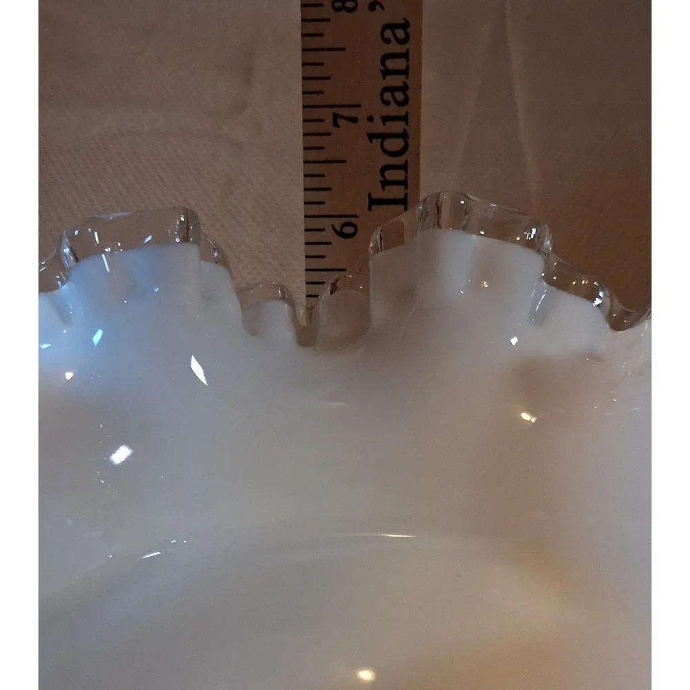 Fenton Silver Crest Milk Glass Compote Ruffled Edge Pedestal Candy Dish 8.5